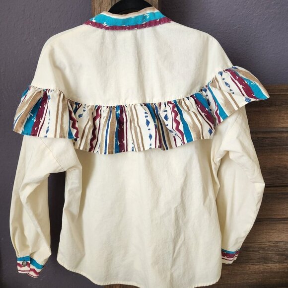 Vintage Western Women's‎ M Button up Ruffle Southwestern Cowgirl Ozark mountain - Picture 2 of 16